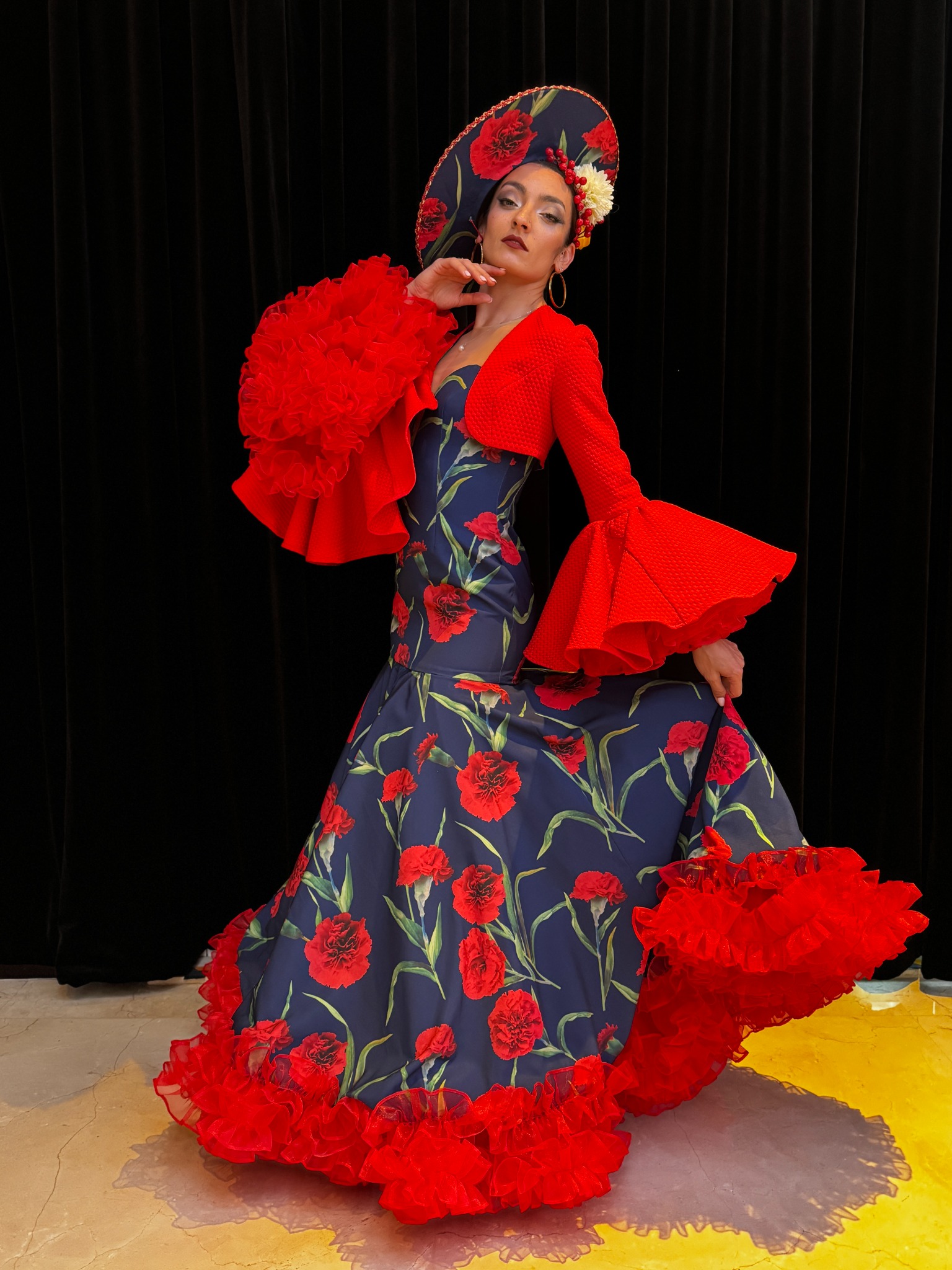 Flamenco performance in a dramatic red costume